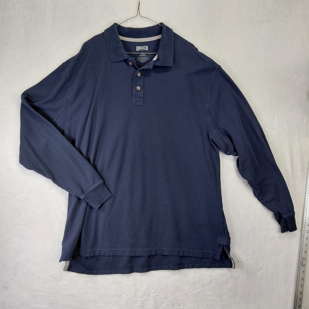 Duluth Trading Co Mens XL Navy Blue Long Sleeve Pique Cotton Polo Shirt